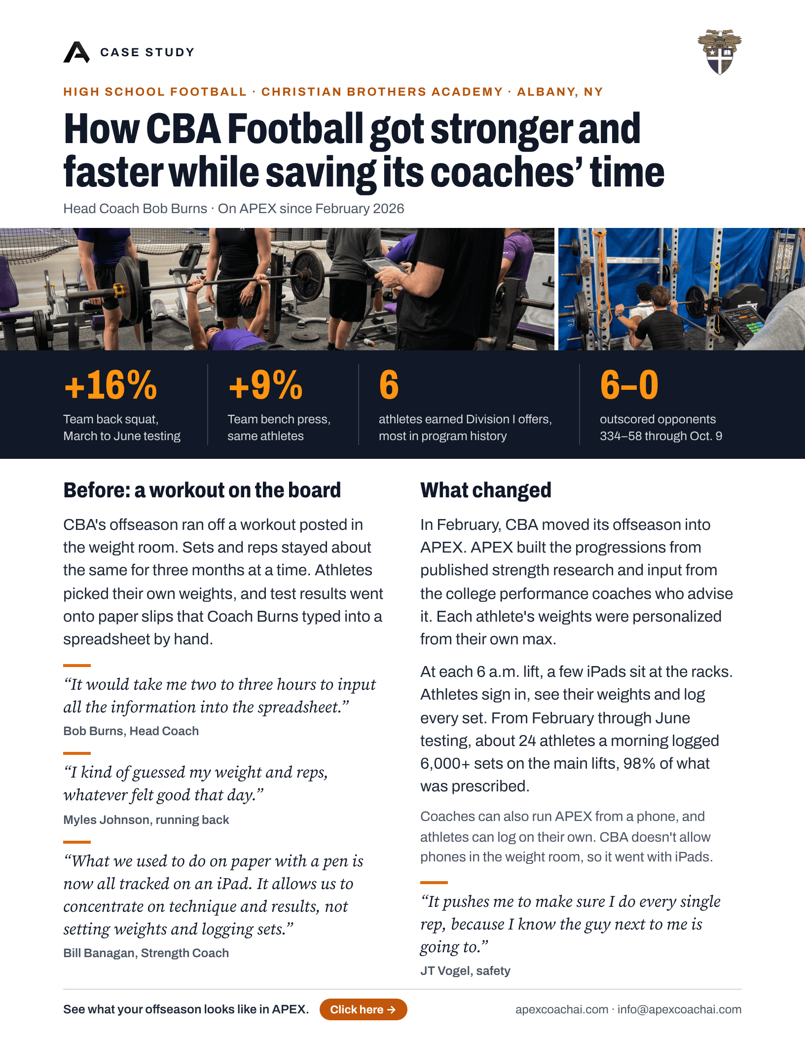 Page one of the CBA Football case study